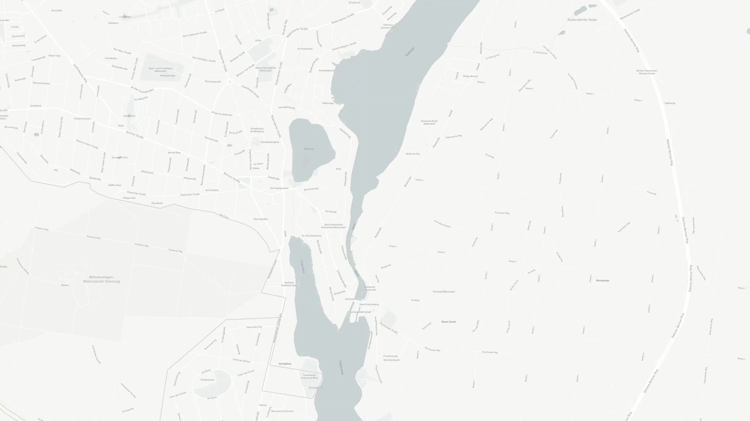 Kartenausschnitt von Woltersdorf und Rüdersdorf mit Kalksee und Schleusenkanal